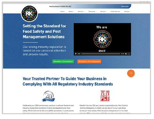 RK Environmental Services corporate website: food safety and pest management solutions with video hero